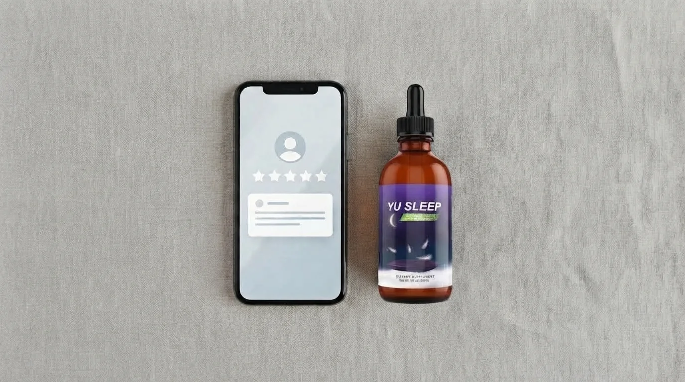 Smartphone showing star ratings next to a dropper bottle